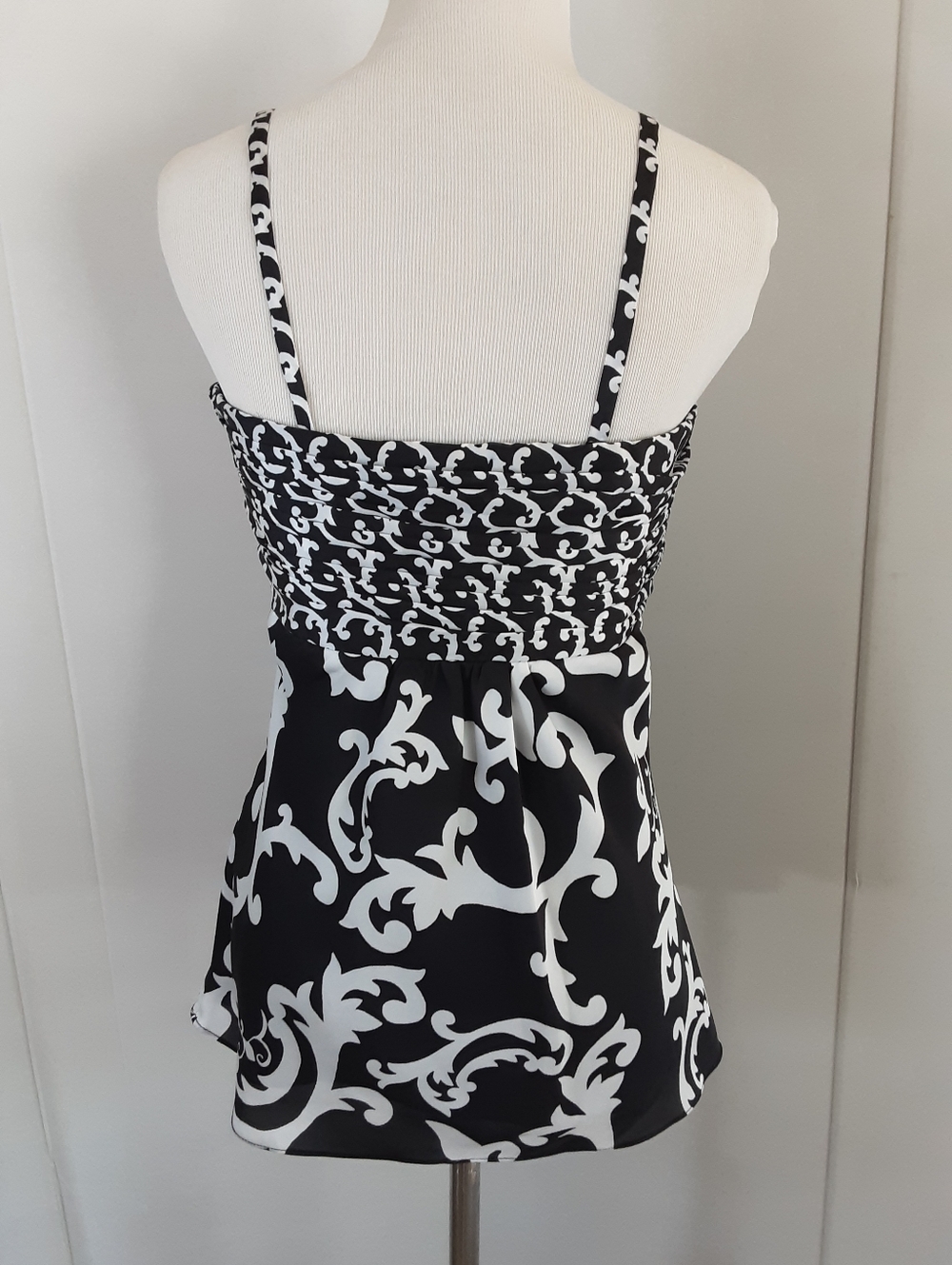 WHBM Black | White Abstract Print Sweetheart Bustier Spaghetti Strap Top Sz 10 - Picture 4 of 9